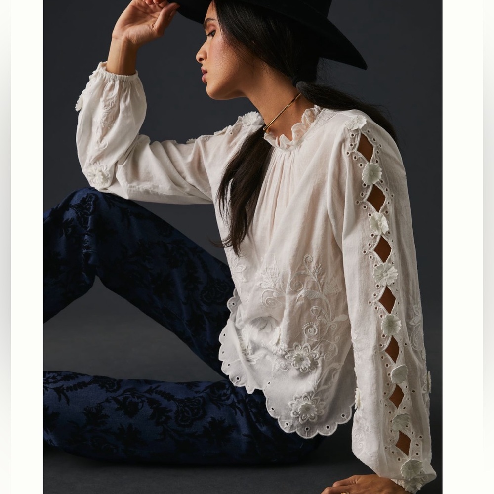 Anthropologie Embellished Floral Blouse